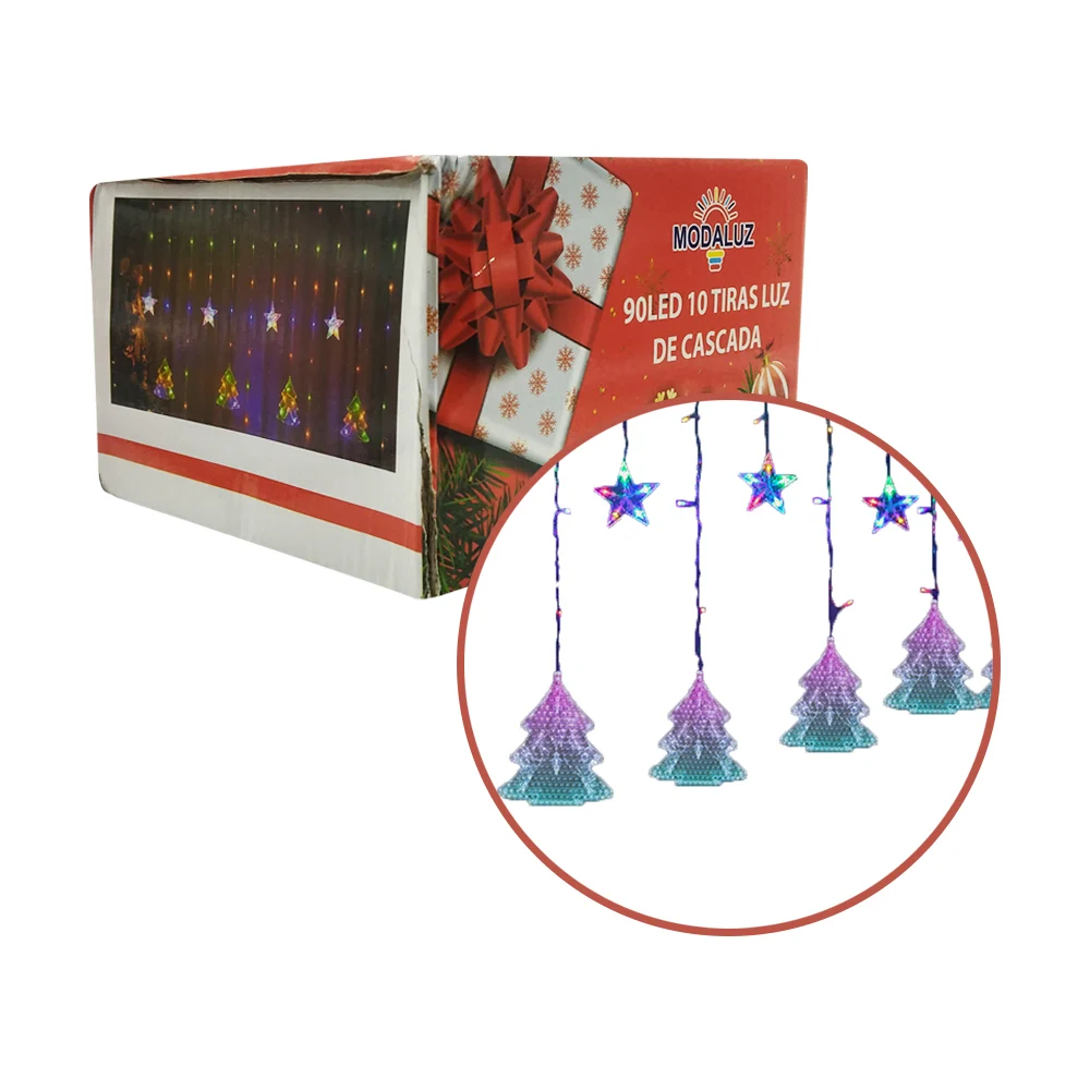 Serie / cascada 90 led rgb con 10 figuras árboles de navidad y estrellas / dml8225