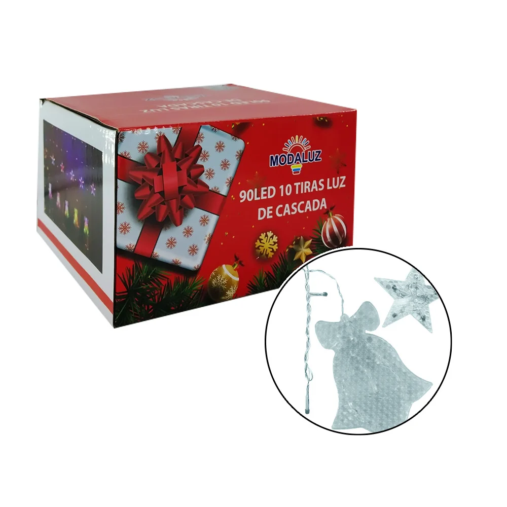 Serie de luces blancas 90 led en cascada moda luz 10 figuras de campanas y estrellas / dml8233