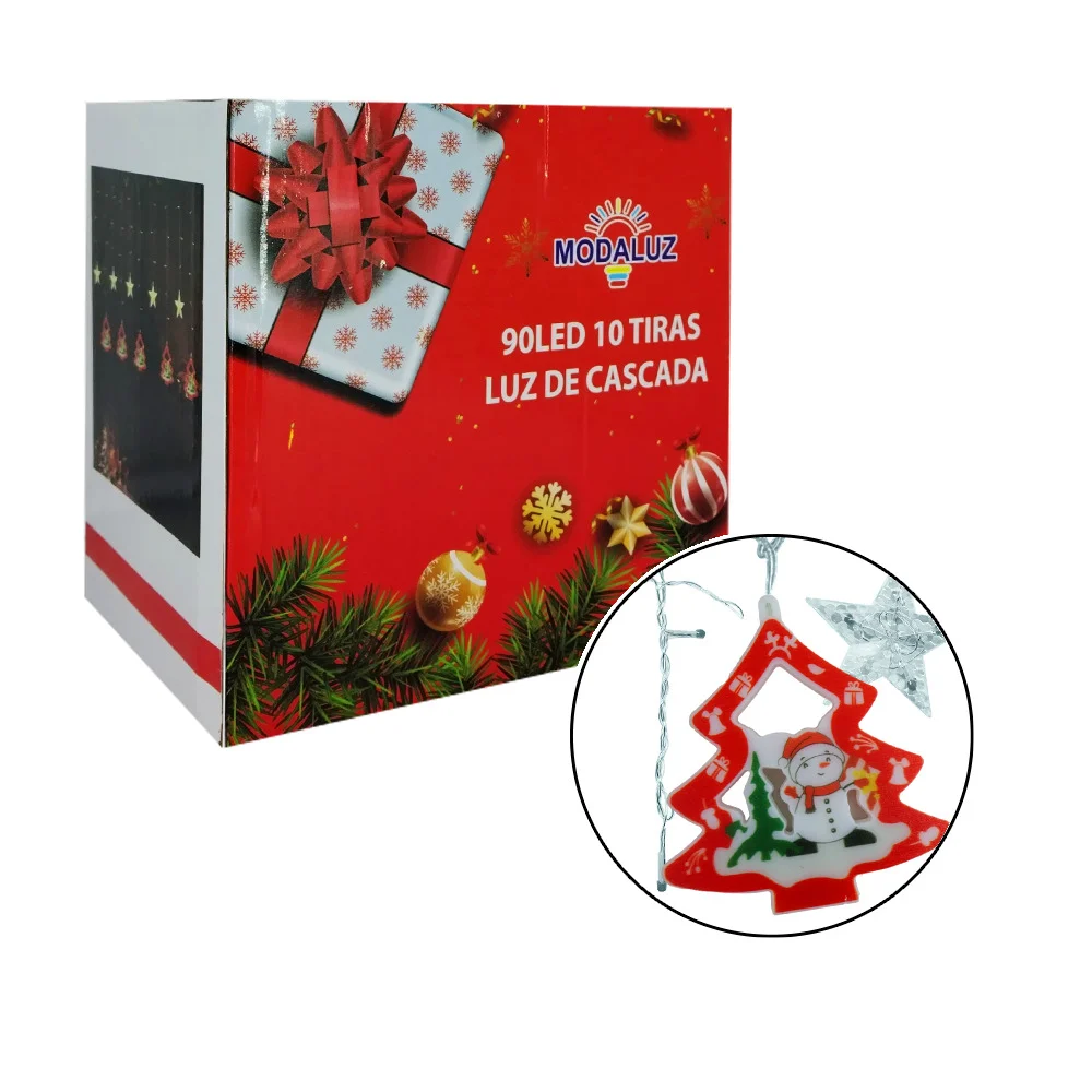 Serie de luces cálidas 90 led en cascada moda luz 10 figuras árbol de navidad y estrellas, variedad de diseño / dml8246
