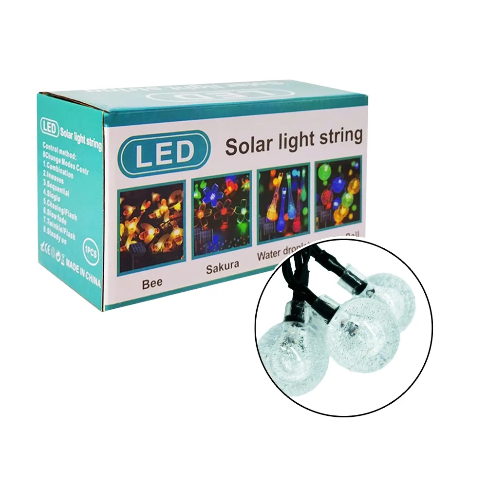 Serie de 30 luces led de colores solar light string en forma de esferas transparentes bubble ball 6.5m para el patio con 8 modos de control + panel solar / dml8374