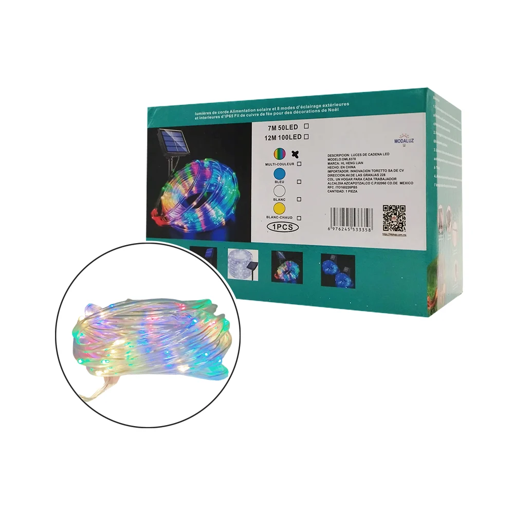 Serie manguera con luces led rgb y panel solar para decoración de jardín, 7m / dml8378