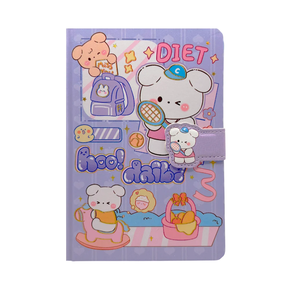 Libreta con pasta dura, broche de imán, estampado kawaii / dp-35-5