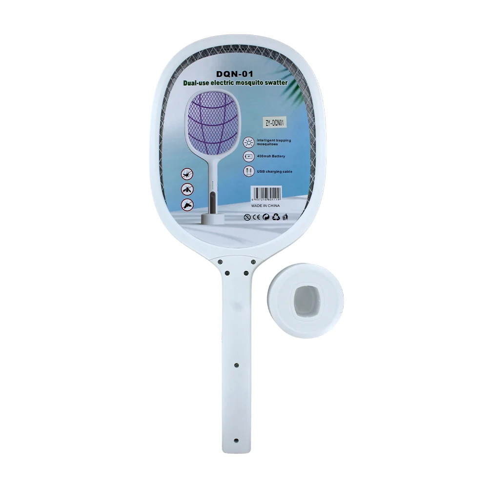 Raqueta eléctrica mata mosquitos recargable con diseño ovalado, base redonda y cable de carga usb, 400mAh / dqn-01 / dual-use electric mosquito swatter