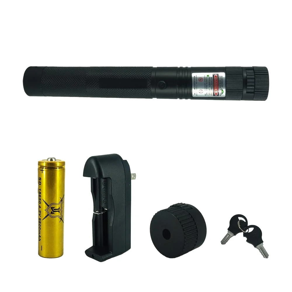 Apuntador - puntero láser color verde con llaves de seguridad y 2 cabezales intercambiables de diferentes diseños / laser pointer / dt-808-303-6a / dt-808-303