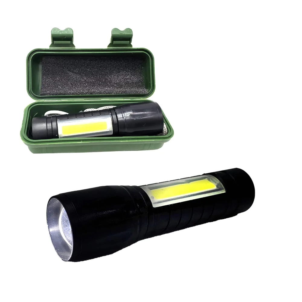 1pza Linterna de mano recargable, con modos de iluminación variable, cable de carga y leds laterales / dt-911s