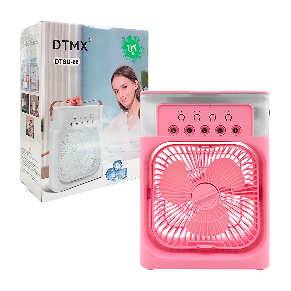 Ventilador cuadrado de plástico con 3 velocidades, enfriador de agua, asa de cuero sintético, luz rgb y humidificador, variedad de colores / dtmx / mini cooling fan