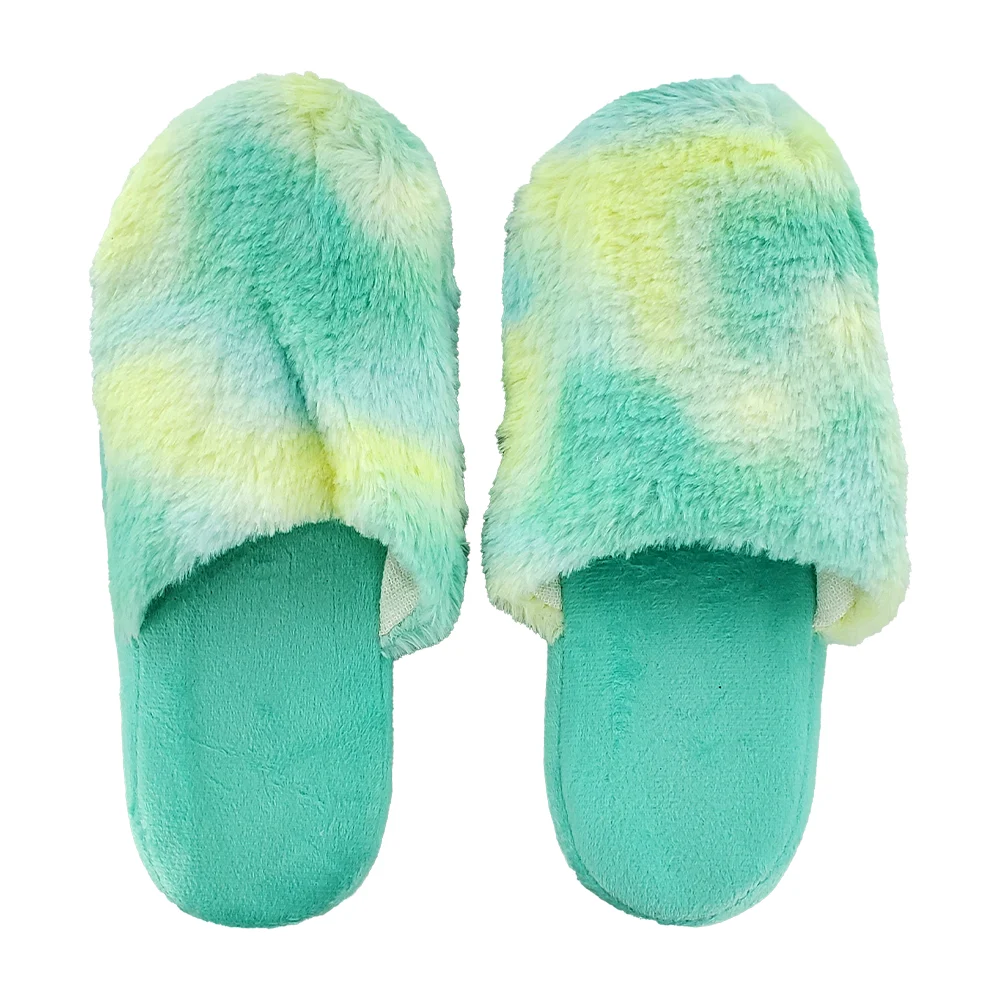 Par de pantuflas afelpadas con tricolor difuminado y suela de goma, variedad de tallas y colores / dv6213