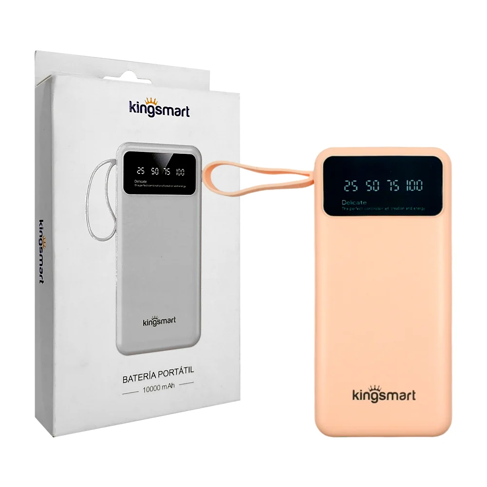 Power bank / batería portátil con 2 puertos usb, puerto tipo c, cable usb, v8, tipo c, lightning, pantalla digital y capacidad de 10000mah, variedad de colores / kingsmart / dy-8032