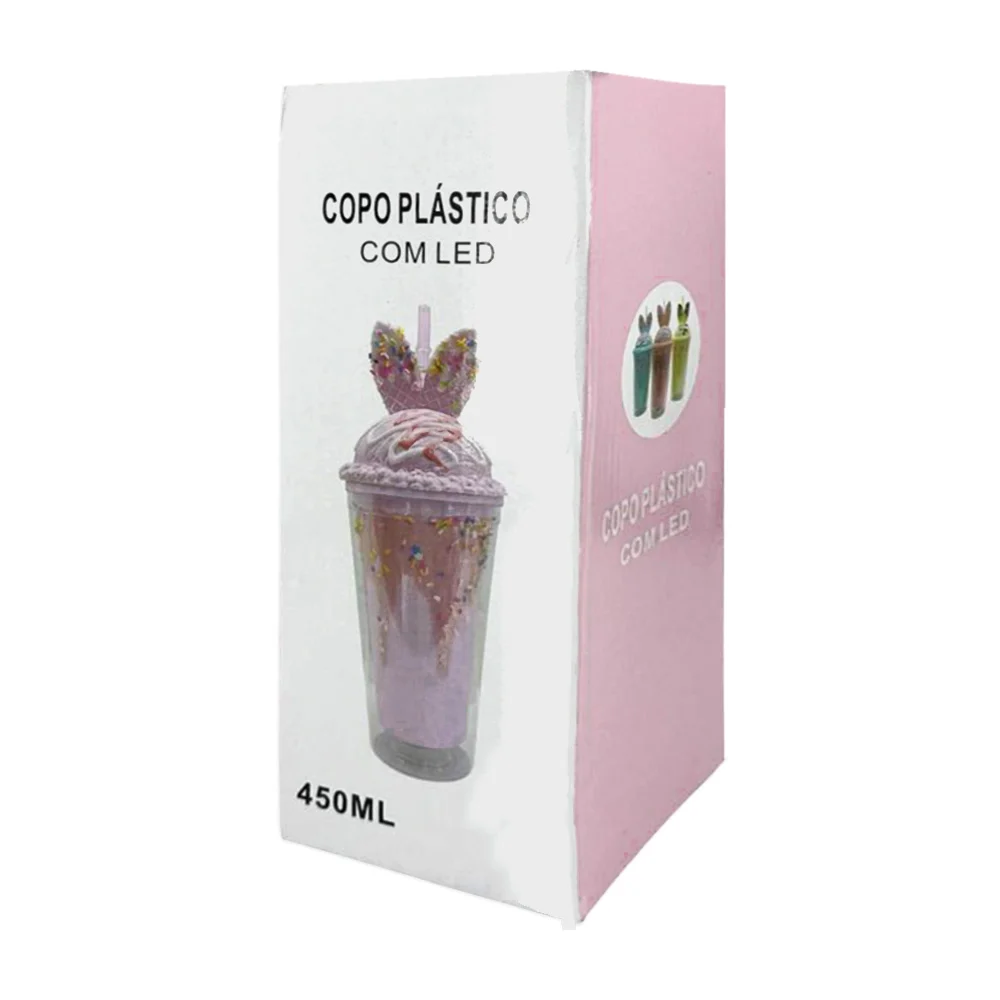 Vaso de acrílico con efecto de helado con chispas, 450ml + luces led, tapa con orejas y forma de bola de nieve, variedad de colores / copo plástico / dy-tz-1