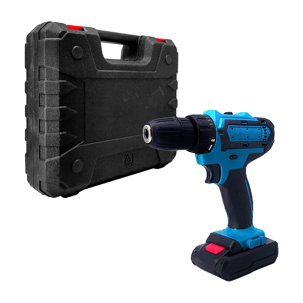 Estuche maletín con taladro destornillador inalámbrico, 2 baterías recargables + juego de brocas y dados intercambiables / dz083