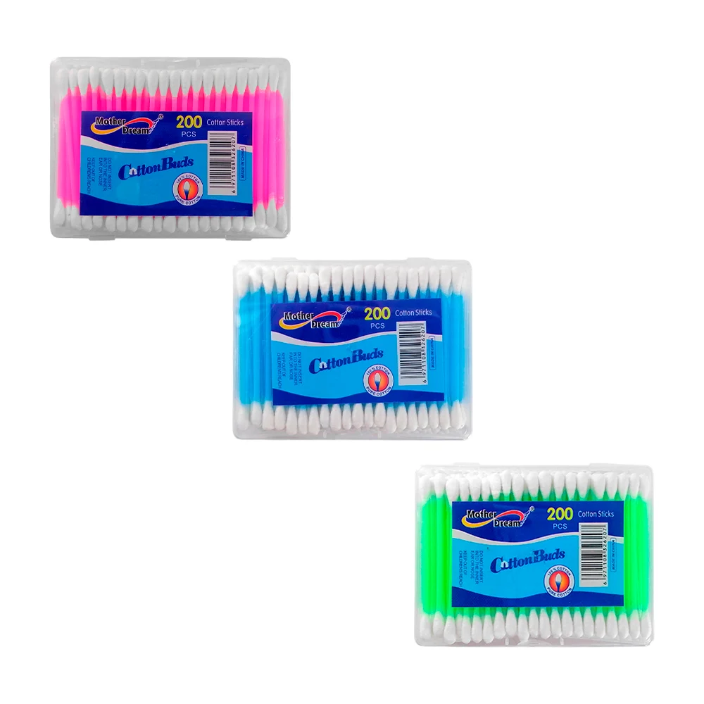 1pza Bote rectangular transparente con 200 cotonetes flexibles, variedad de colores / cotton buds