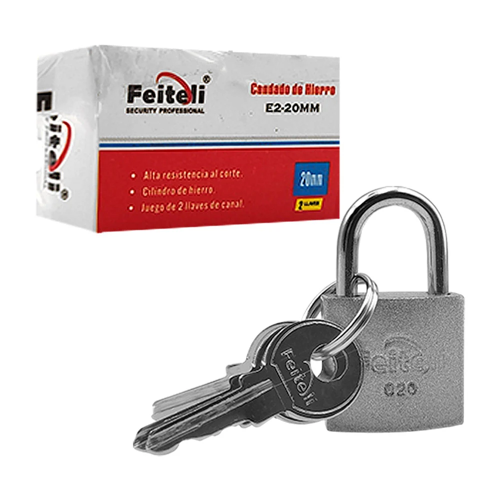Candado feiteli mini de hierro, 20mm de gancho corto con mecanismo suave con resistencia al corte + juego de llaves / e220 / e2-20 / e2-20mm