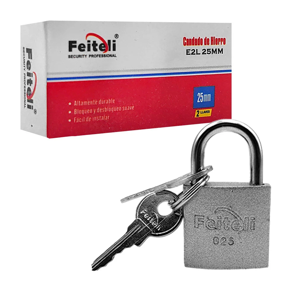 Candado mini de hierro con gancho corto, 25mm antioxidante, seguridad básica + juego de llaves / candado feiteli 025 / e2l25mm / e2l25