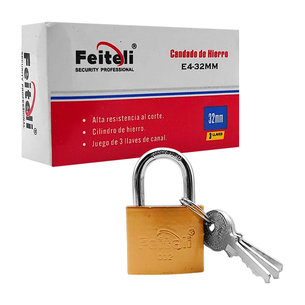Candado feiteli mini de hierro, gancho corto, nivel de seguridad básico con resistencia al corte + juego de llaves / candado 032 / e4-32mm