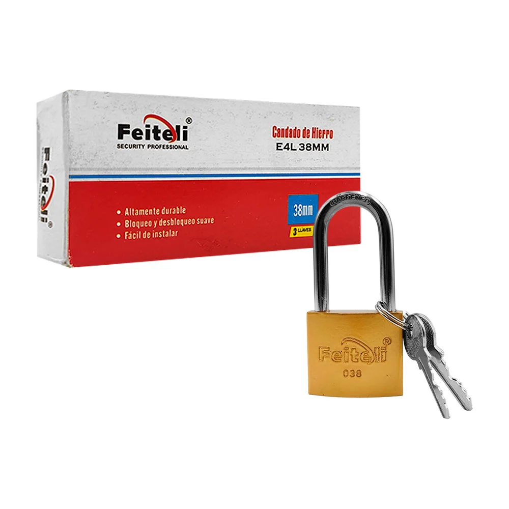 Candado feiteli de hierro, 38mm gancho alto mecanismo suave, nivel de seguridad alto + juego de llaves / e4l-38mm / e4l38