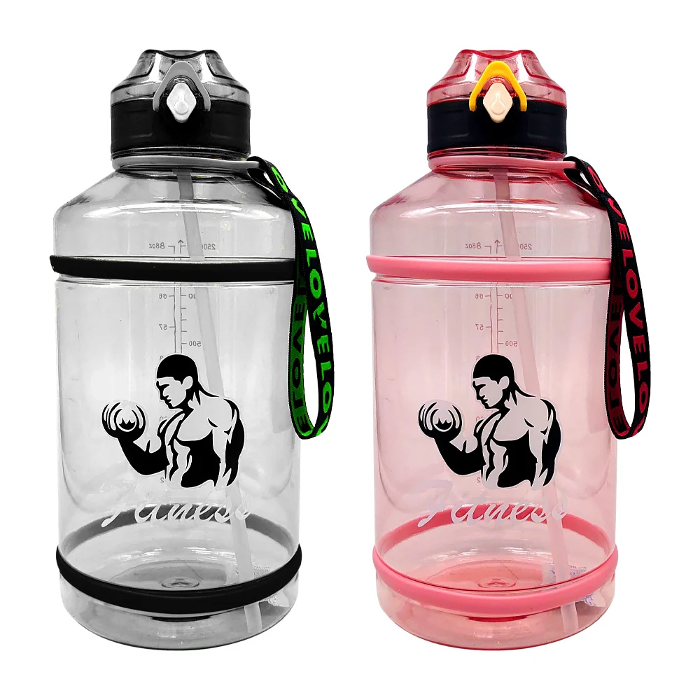 Botella motivacional transparente tipo garrafón con capacidad de 2.5l, 28cm, variedad de colores / fitness / e6383