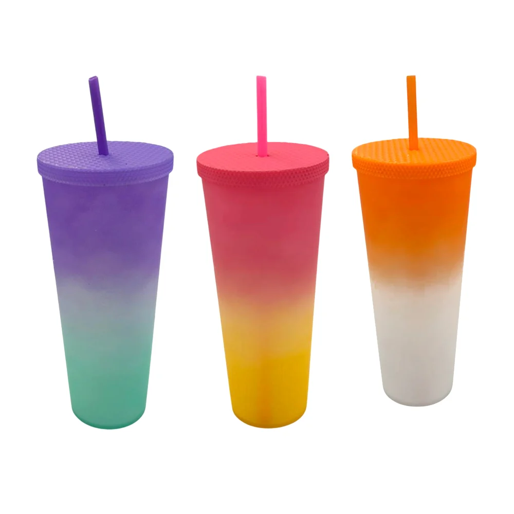 Vaso bicolor de plástico con capacidad 1000ml y popote, variedad de colores / e6448