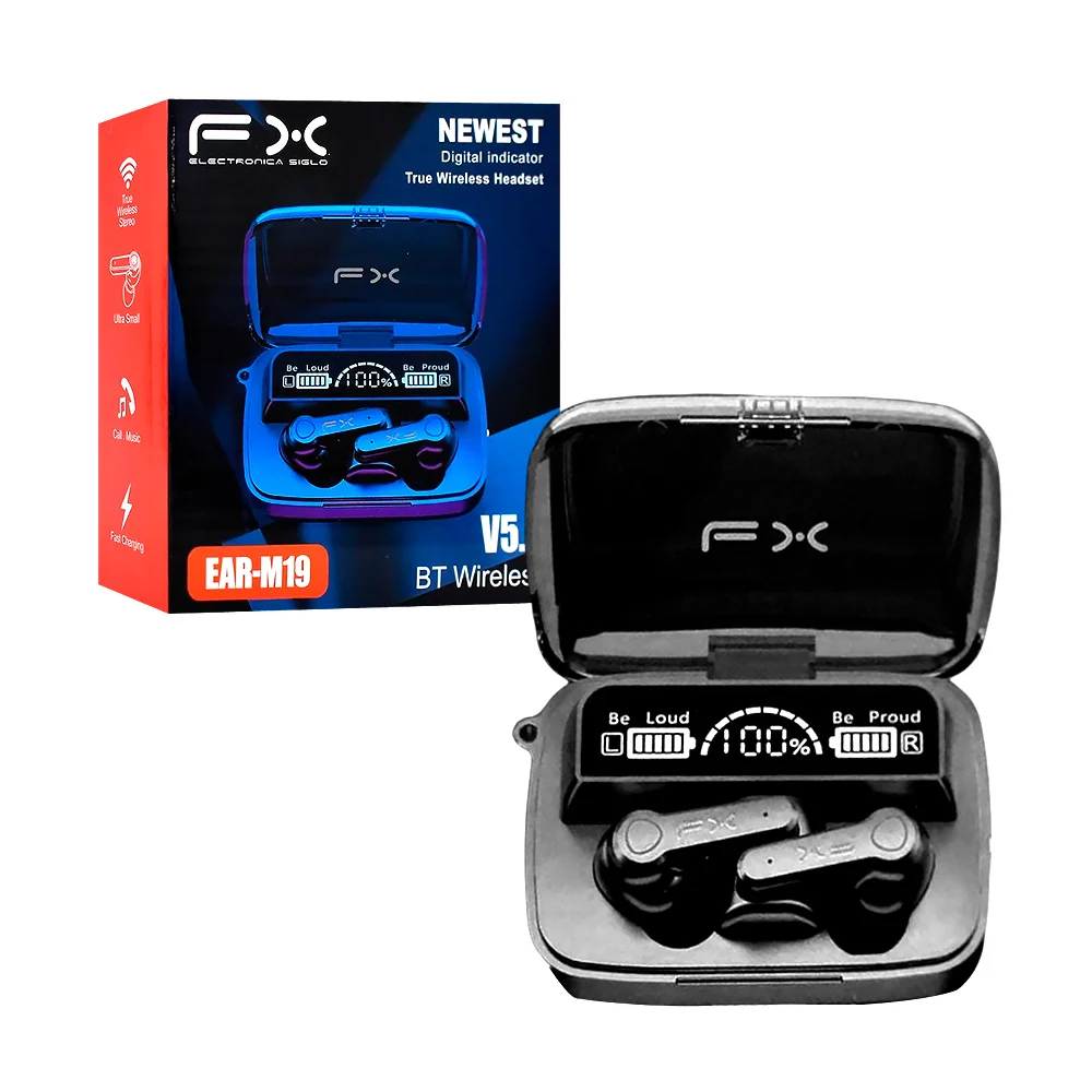 Audífonos bluetooth fx con estuche de carga e indicador de batería / newest / ear-m19