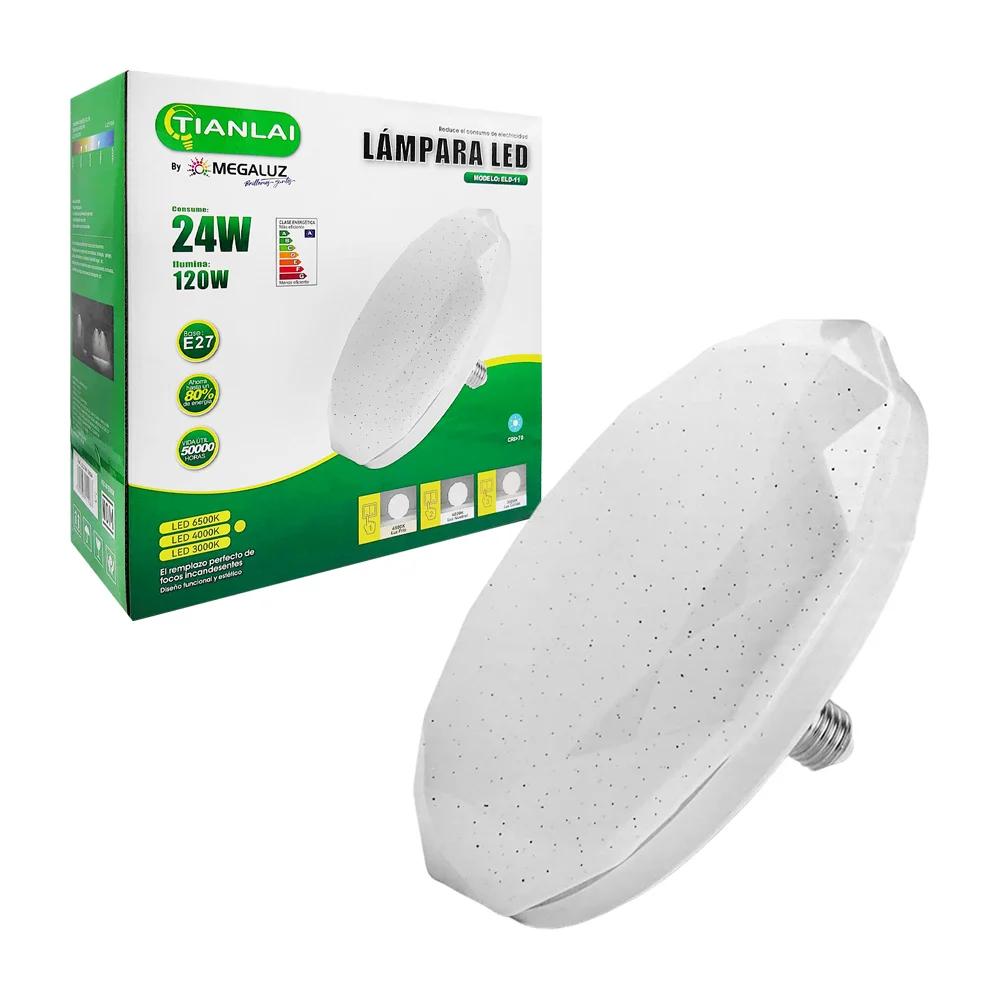 Lámpara - foco tipo plafón tianlai con 3 tonalidades de luz intercambiables, consumo de 24w, iluminación de 120w, e27 y diseño de puntos / le27m11w24