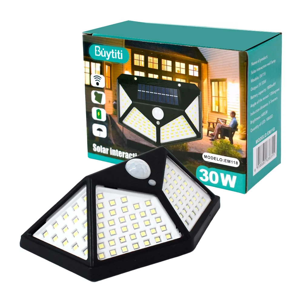 Lámpara solar de pared para exteriores con sensor de movimiento 30w / em118