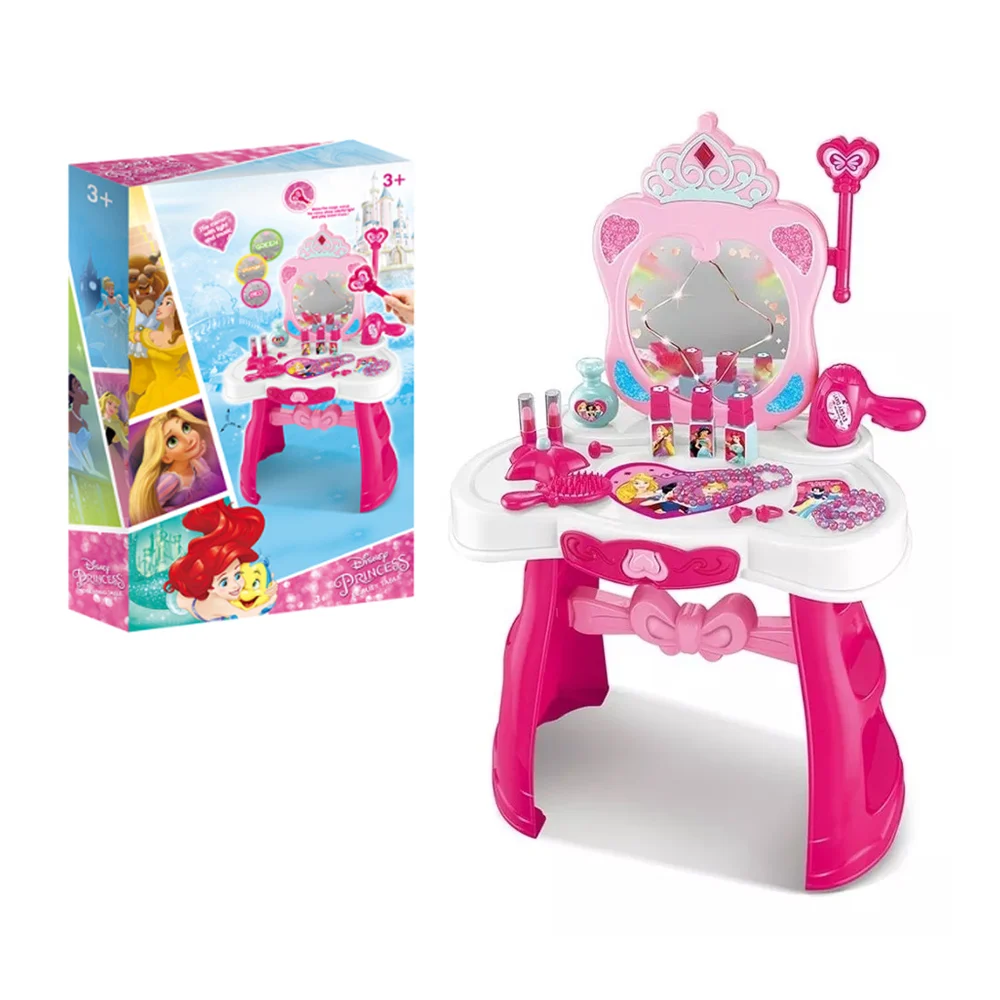 Tocador montable de juguete con diseño de las princesas de Disney, accesorios de belleza y espejo con luz y sonido 67x44x28cm / Disney princess beauty table / eods008-907