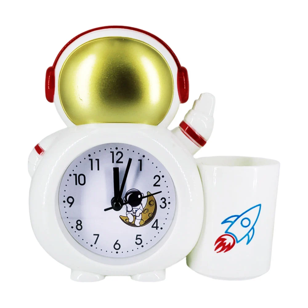 Reloj despertador en forma de astronauta + portalápices para escritorio, variedad de colores / 2302