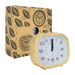 Reloj despertador cuadrado con marco en efecto madera, variedad de co…