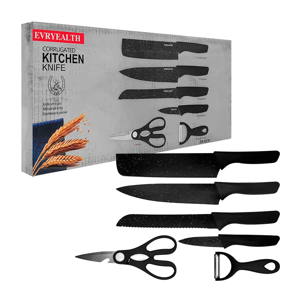 Set de 4 cuchillos, pelador y tijeras con diseño liso, variedad de colores / ysmjx602 / evryealth