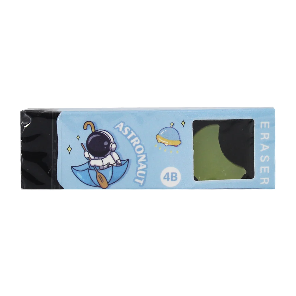 1pza Goma de borrar 4b rectangular color negro con mini borrador en forma de luna / astronaut