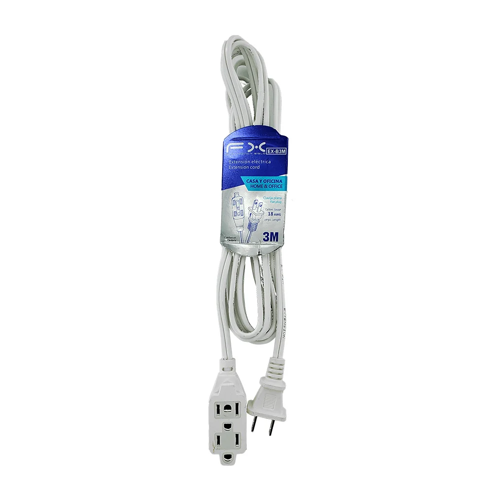 Extensión eléctrica blanca domestica de 3m y calibre 18awg con 3 contactos / ex-b3m / ex-03bm