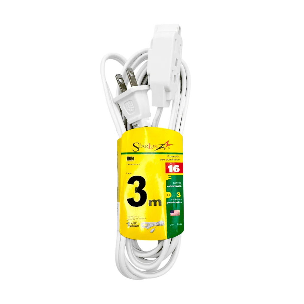 Extensión starlux blanca uso doméstico de 3 metros con 3 contactos / stp-2 / extb3