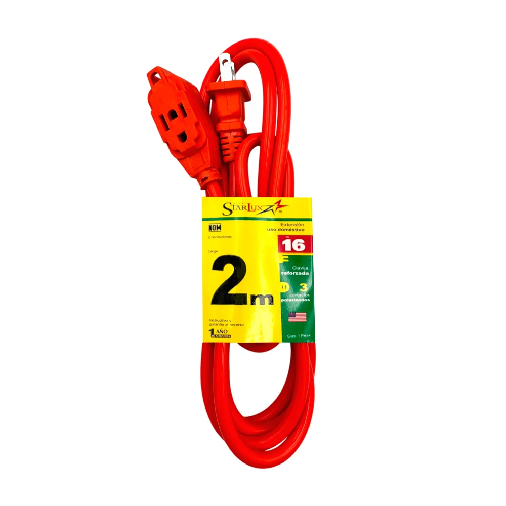 Extensión starlux naranja uso rudo de 2 metros con 3 contactos / stp-2 / extn2