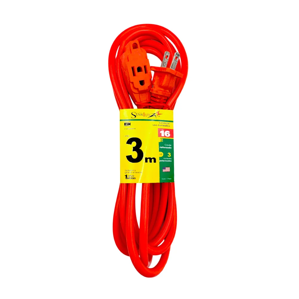 Extensión starlux naranja uso rudo de 3 metros  con 3 contactos / stp-2 / extn3