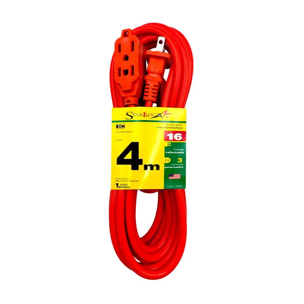 Extensión starlux naranja uso rudo de 4 metros  con 3 contactos / stp-2 / extn4