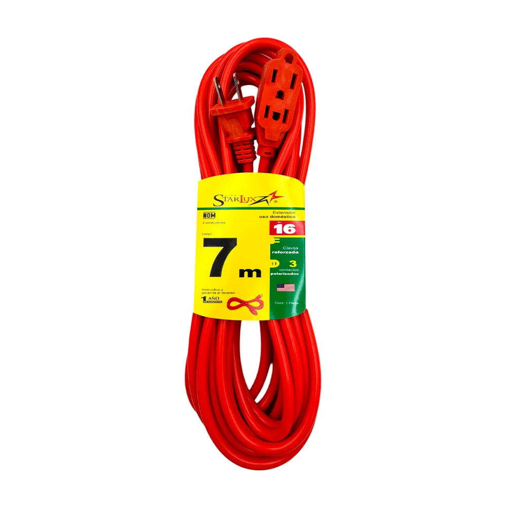 Extensión starlux naranja uso rudo de 7 metros  con 3 contactos / stp-2 / extn7