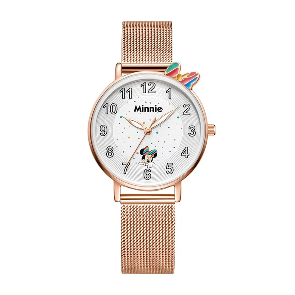 Reloj de mano redondo con diseño de minnie mouse + decoración de moño multicolor, variedad de modelos / f-m133