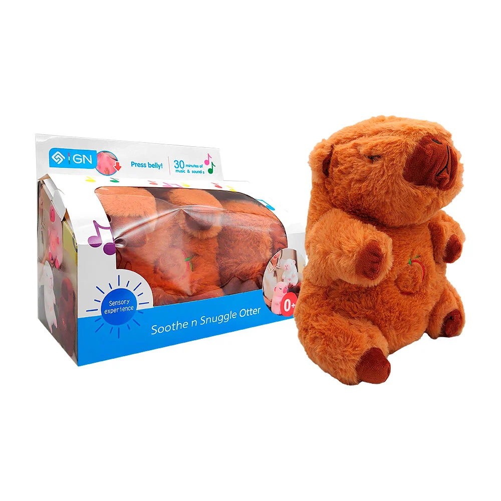 Caja con peluche afelpado de capibara con simulación de respiración, luz y música, variedad de colores y diseños / f1-197 / soothe n snuggle otter / sensory experience
