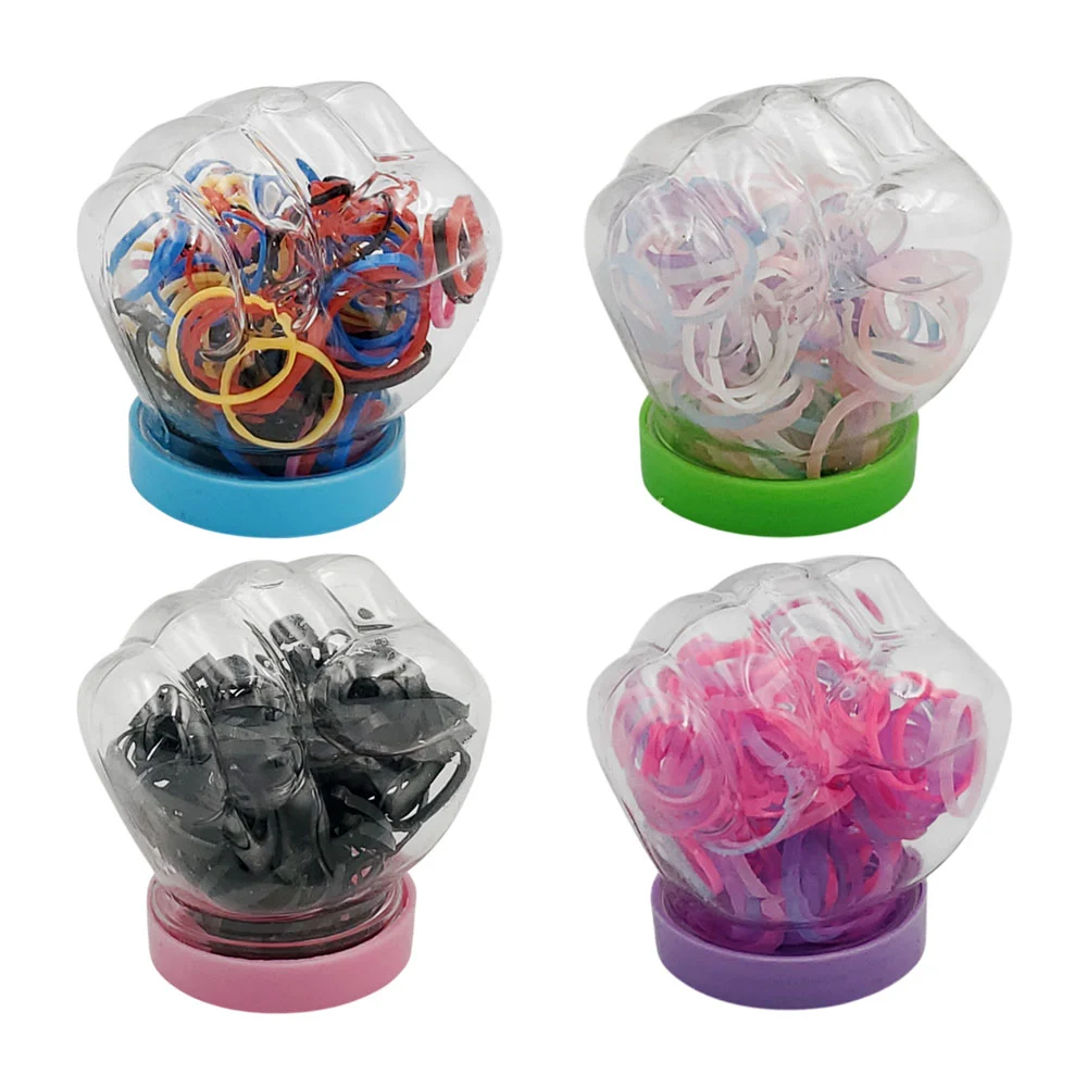 1pza Paquete pequeño con mini ligas de plástico y envase en forma de puño traslúcido, variedad de colores / f112 / ligas puño