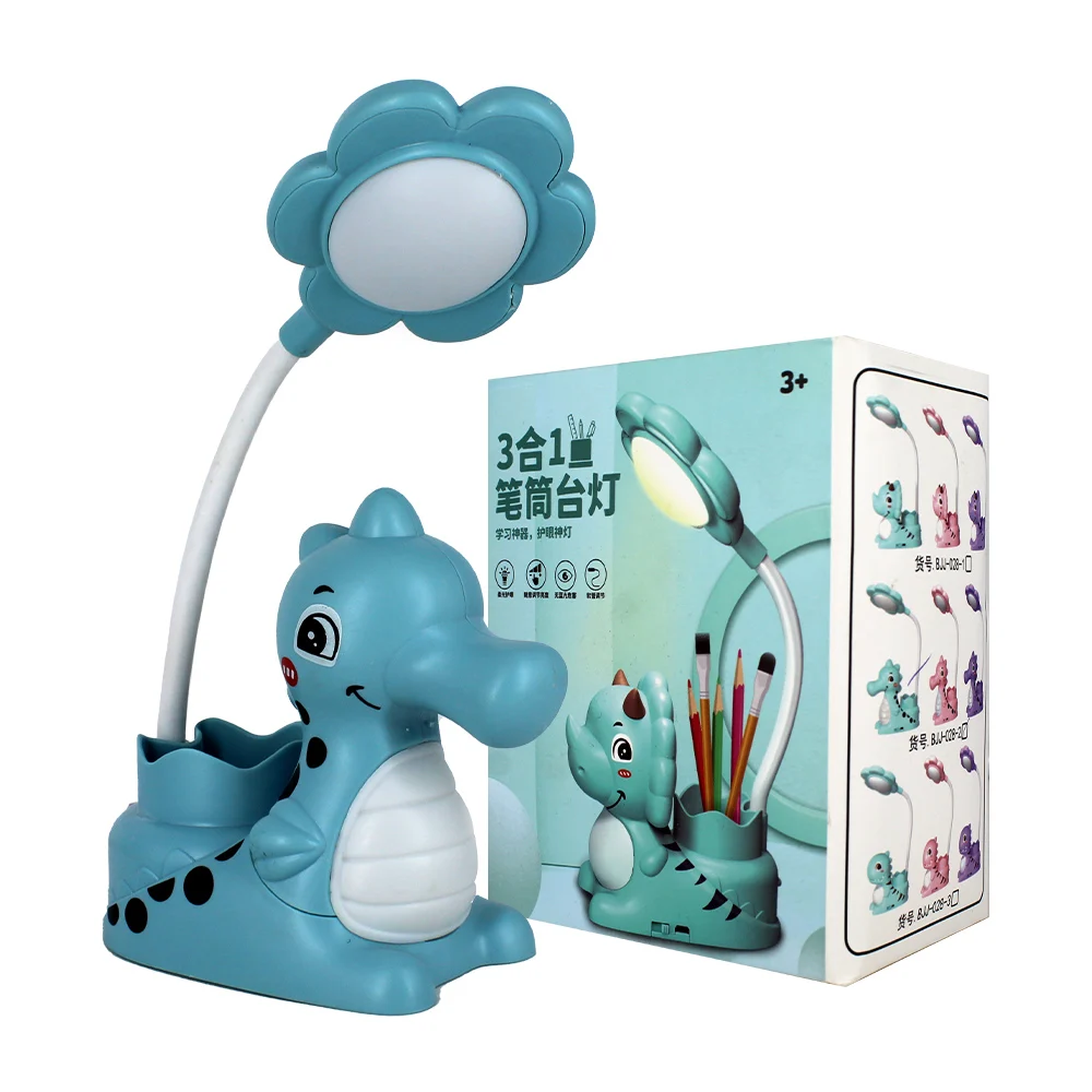Lámpara con diseño de dinosaurio con porta- lápices y sacapuntas para escritorio, variedad de colores / f203