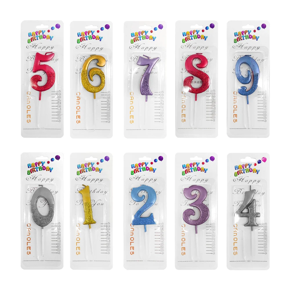 1pza Vela de cumpleaños en forma de número 0-9 color metálico lisa y con degradado de diamantina, variedad de colores / happy birthday / 546423
