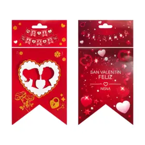 Banderín de san valentín con frase te amo y diseño de corazones, vari…