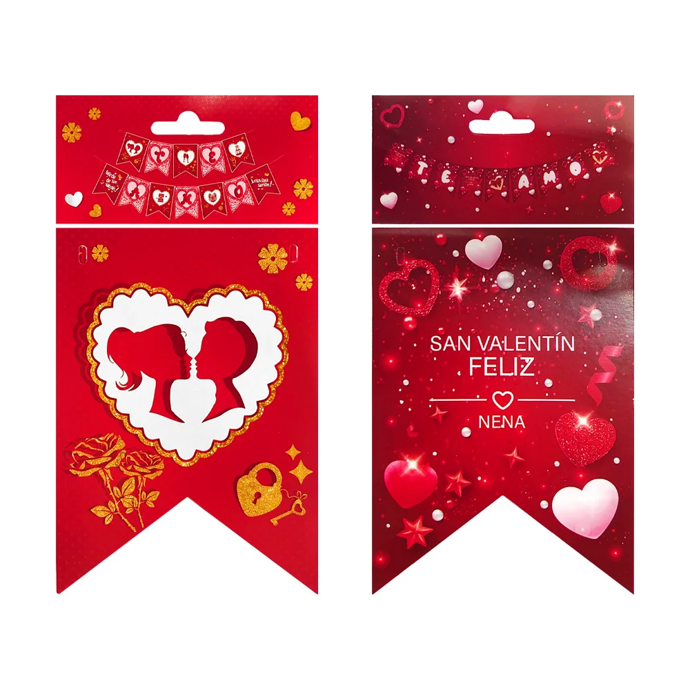 Banderín de san valentín con frase te amo y diseño de corazones, variedad de modelos / v-467 / f4797