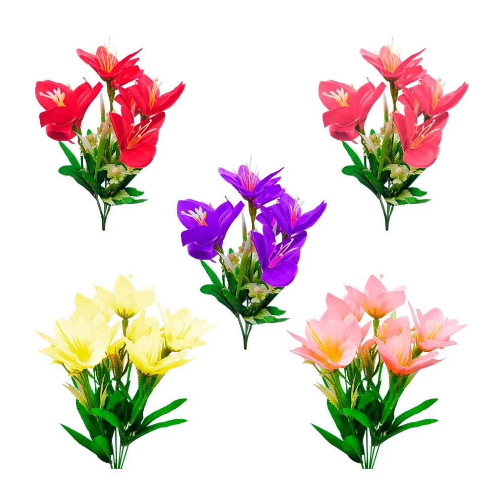 Manojo ramo de 5 lirios flores artificiales con hojas, variedad de colores / f5562