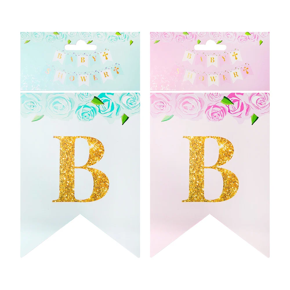 Banderín decorativo de baby shower con estampado de rosas y letras diamantadas, variedad de colores / f5907