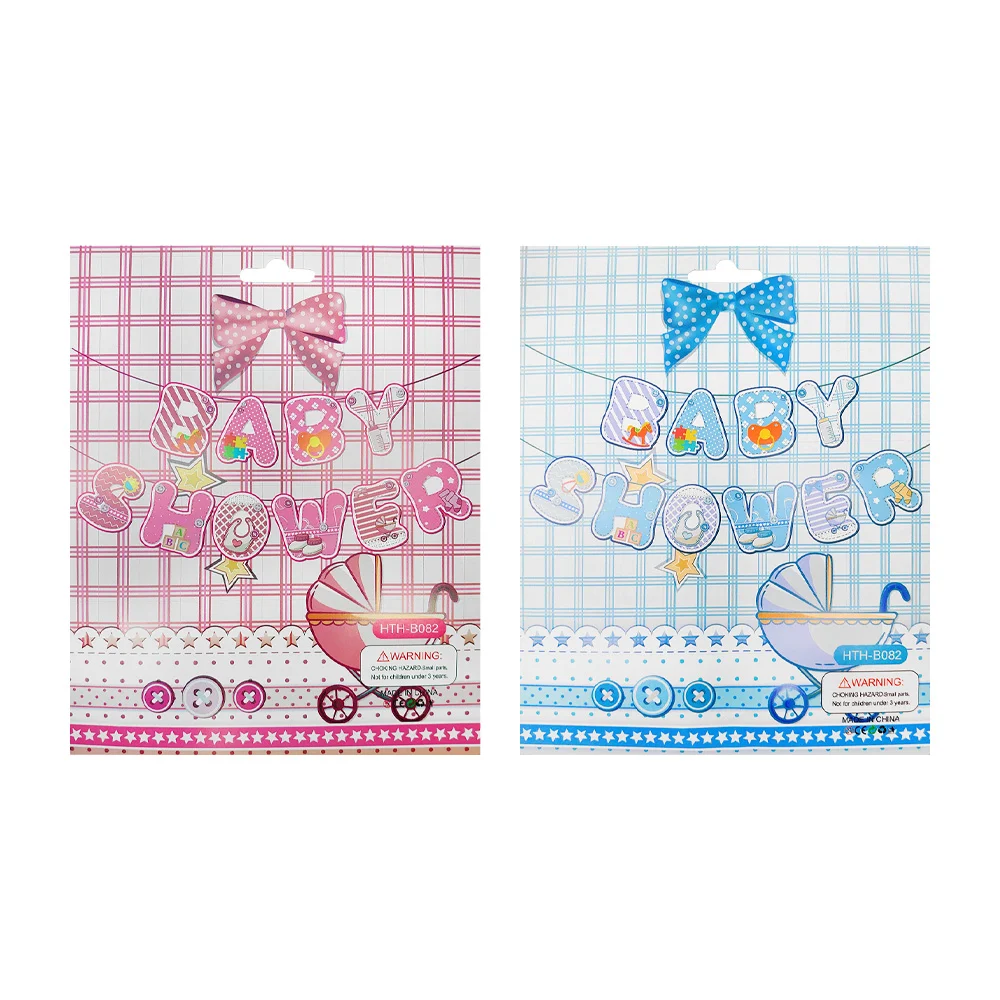 Banderín móvil con temática y frase baby shower en color azul o rosa / hth-b082