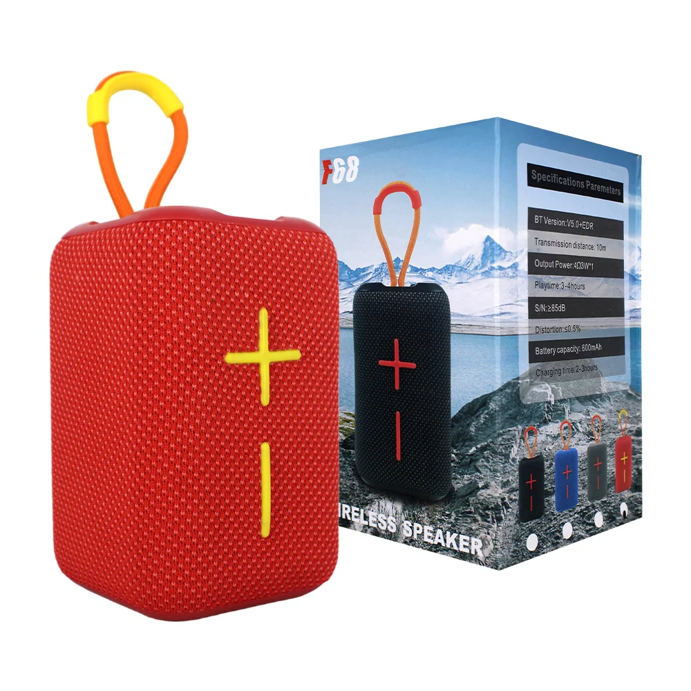 Mini bocina bluetooth con radio fm, correa y ranuras para sd y usb, variedad de colores / f68