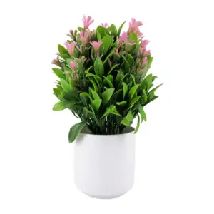 Maceta redonda decorativa con pasto y flores artificiales, 23cm / hl-…