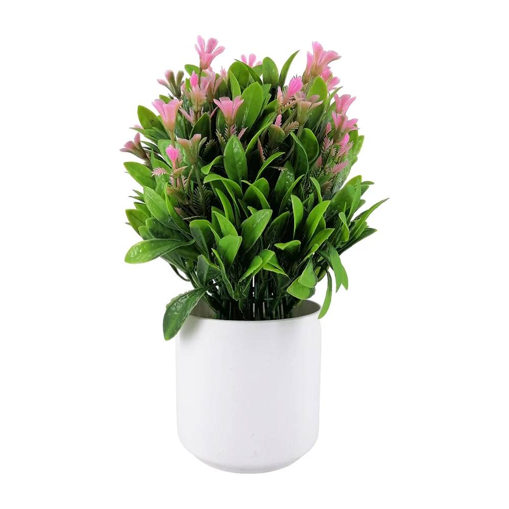 Maceta redonda decorativa con pasto y flores artificiales, 23cm / hl-fa2710