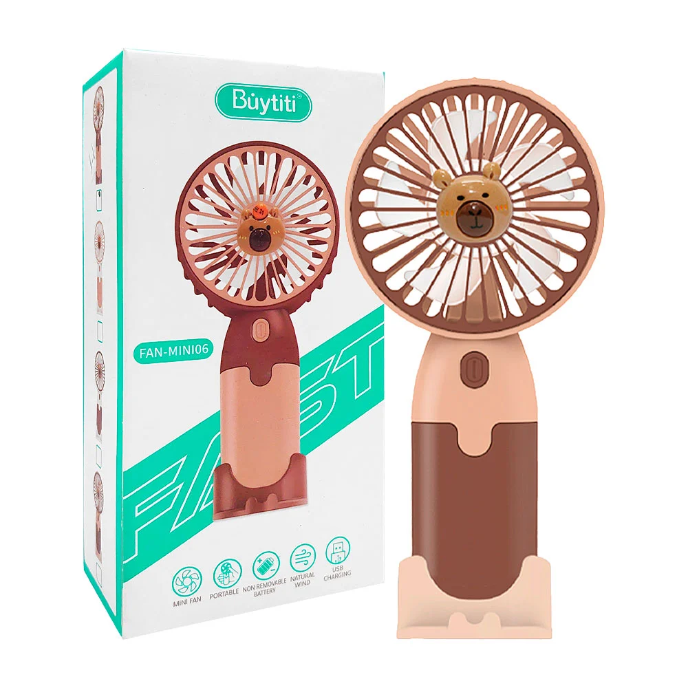 Ventilador de mano recargable buytiti con figura decorativa de capibara y base con soporte para celular, variedad de colores / fan-mini06
