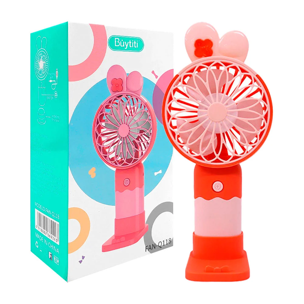 Ventilador de mano recargable buytiti con orejas de conejo y base con soporte para celular, variedad de colores / fan-q118